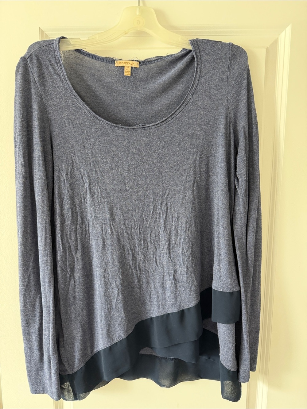 Anthropologie Two-Tone Layered Hem Long Sleeve Tee in Heather Gray and Black